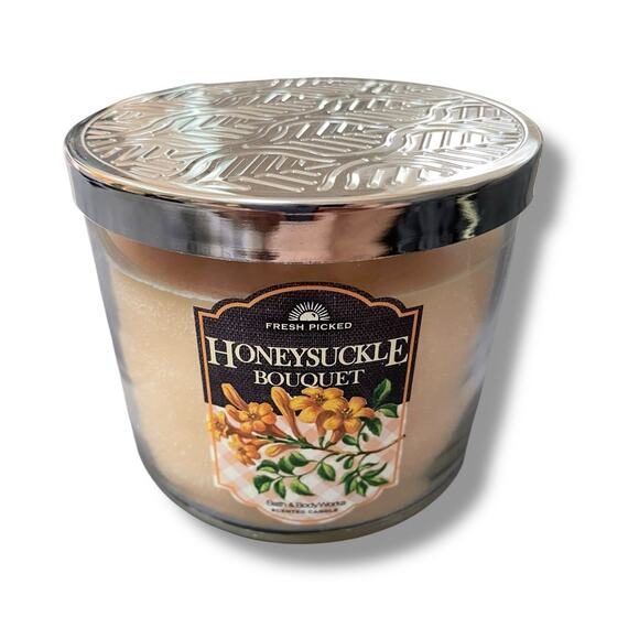 Bath & Body Works Honeysuckle Bouquet 3 Wick Candle 14.5 oz Hostess Gift Decor - Picture 3 of 8